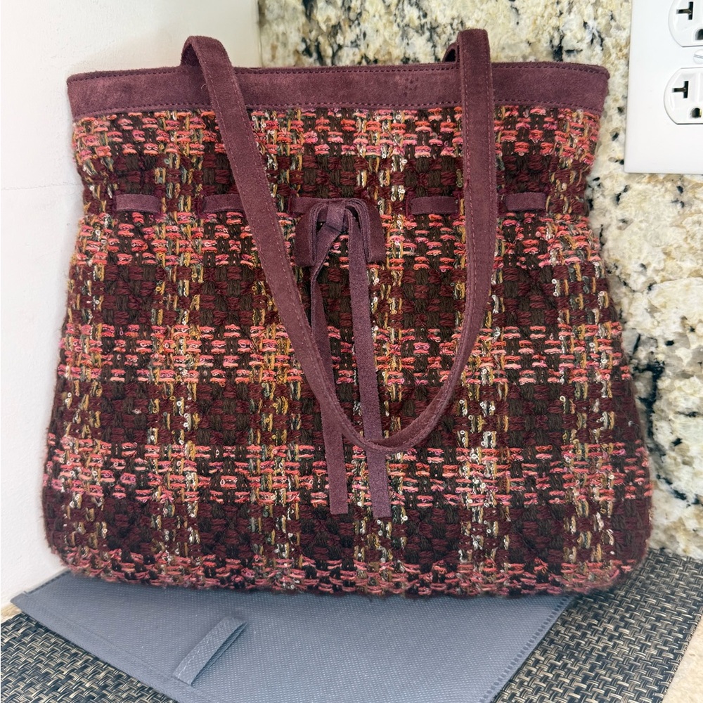EUC Rare Vera Bradley Vintage Burgundy Tweed Tote with Suede Leather
